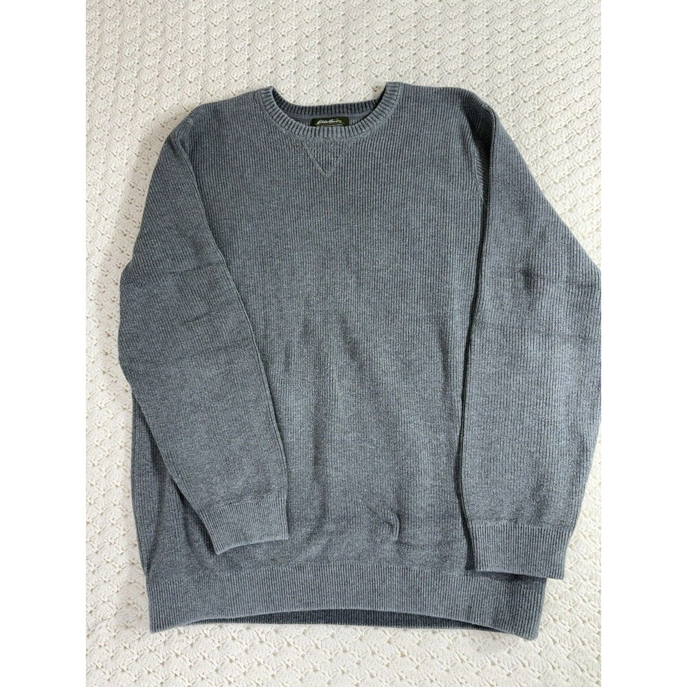2 VTG Eddie Bauer Mens Knit Sweaters 2XL Tall Gray Pullover 100% Cotton Henley - Picture 8 of 13